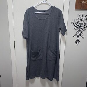 Nina Leonard Gray ribbed shift dress with‎ pockets XL
